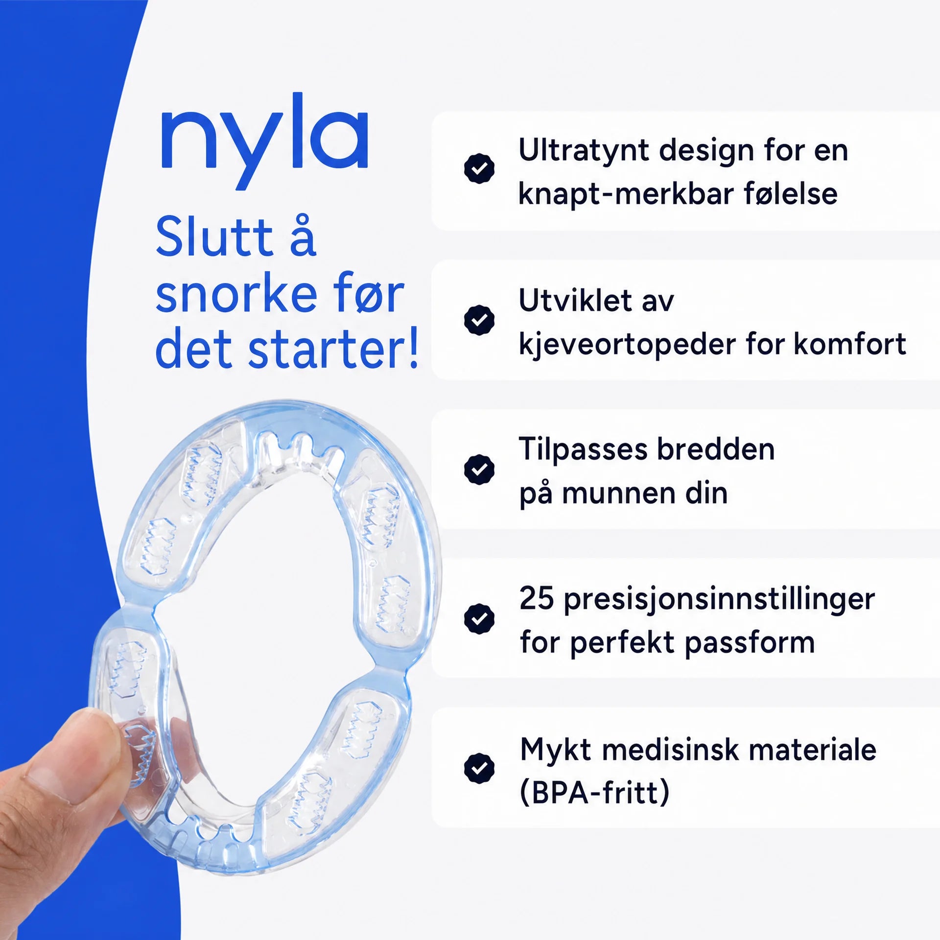 Nyla Pro® justerbar anti-snorkeskinne